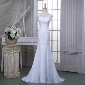 White Lace Backless Sweetheart Sleeveless Wedding Dress Brush Train Lace