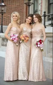 Affordable Rose Gold Long Sequined Damas Dress Fully Sequins Sweetheart Neckline