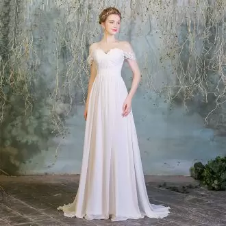White Empire Lace and Ruching Wedding Gowns Zipper Chiffon Sleeveless