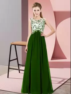 Top Selling Scoop Sleeveless Zipper Bridesmaid Dress Green Chiffon Beading and Appliques