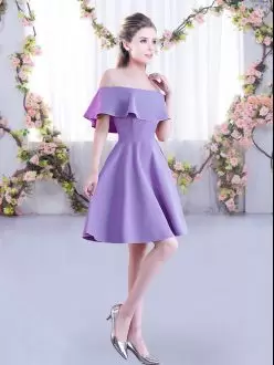 Artistic Off The Shoulder Short Sleeves Bridesmaids Dress Mini Length Ruching Lavender Chiffon