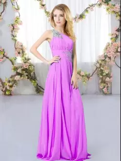 Lilac Zipper Bridesmaid Gown Beading Sleeveless Floor Length