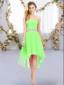 Extravagant Chiffon Sweetheart Sleeveless Lace Up Belt Bridesmaid Gown in