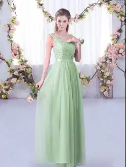 Simple Sleeveless V-neck Side Zipper Floor Length Lace and Belt Wedding Party Dress V-neck