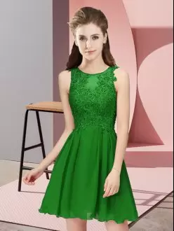 Delicate Green Chiffon Zipper Scoop Sleeveless Mini Length Bridesmaid Dress Appliques