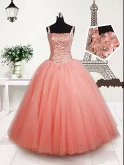 Perfect Blush Straps Sleeveless Beaded Tulle Child Pageant Dress