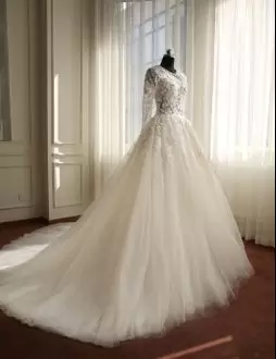Long Sleeves With Train Wedding Gown Court Train and Appliques