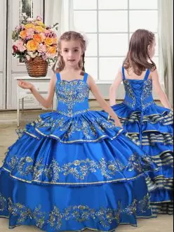 Trendy Royal Blue Sleeveless Satin Lace Up Child Pageant Dress for Wedding Party