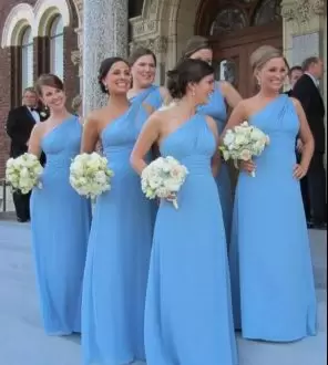 Artistic Floor Length A-line Sleeveless Blue Bridesmaid Dress Lace Up