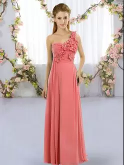 Floor Length Empire Sleeveless Watermelon Red Dama Dress for Quinceanera Lace Up