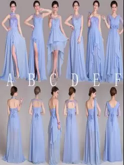 Blue Empire Ruching Bridesmaid Dresses Lace Up Chiffon Sleeveless Floor Length