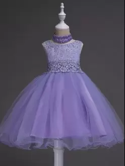 Cheap Lavender Sleeveless Organza Zipper Pageant Dress for Girls for Wedding Party