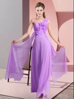 Lavender Sleeveless Hand Made Flower Floor Length Wedding Party Dress