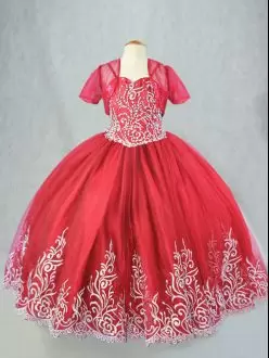 Luxurious Beading and Embroidery Pageant Gowns Red Lace Up Sleeveless Floor Length