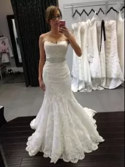 Luxury White Sleeveless Floor Length Beading and Lace and Appliques Lace Up Wedding Gowns Sweetheart