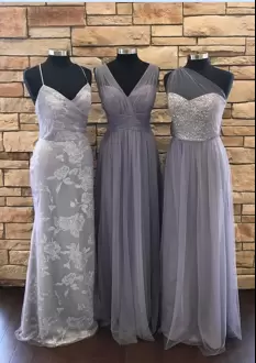 White Lace Up Bridesmaid Gown Beading and Lace Sleeveless Floor Length Sweep Train