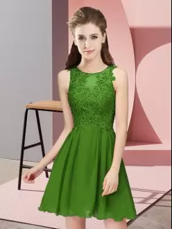 Beauteous Sleeveless Mini Length Appliques Zipper Wedding Party Dress with Green