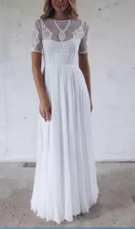 Fantastic White Short Sleeves Chiffon Backless Wedding Dresses for Party and Beach and Wedding Party