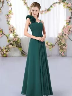 Stunning Chiffon Straps Sleeveless Lace Up Hand Made Flower Wedding Guest Dresses in Peacock Green
