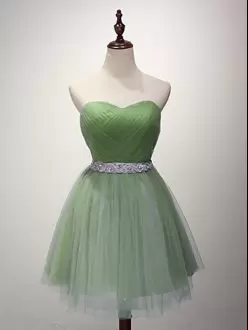 Tulle Sweetheart Sleeveless Lace Up Beading and Ruching Wedding Guest Dresses in Green