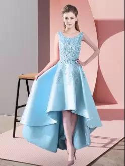Fantastic Aqua Blue Scoop Neckline Lace Bridesmaid Dresses Sleeveless Zipper