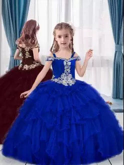 Elegant Straps Lace Up Pageant Dress Wholesale Royal Blue Beading