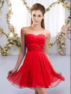 Gorgeous Red Bridesmaid Dresses Wedding Party with Ruching Sweetheart Sleeveless Lace Up