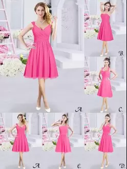 Artistic Hot Pink Zipper Wedding Guest Dresses Lace and Ruching and Belt Sleeveless Knee Length