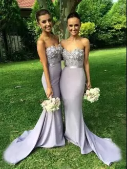 White Bridesmaid Dresses Party and Wedding Party with Beading and Lace Sweetheart Sleeveless Sweep Train Lace Up