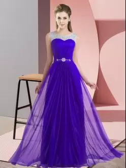 Modern Floor Length Lace Up Wedding Party Dress Purple for Wedding Party with Beading