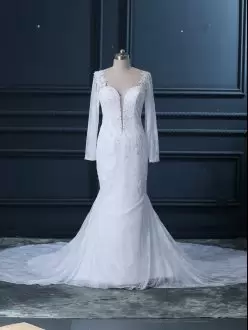 White Sweetheart Neckline Beading and Lace Bridal Gown Long Sleeves Backless