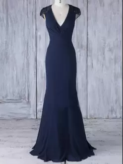 Chiffon Cap Sleeves Floor Length Bridesmaid Dresses and Lace