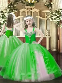 Tulle Straps Sleeveless Lace Up Beading Little Girls Pageant Dress in Green