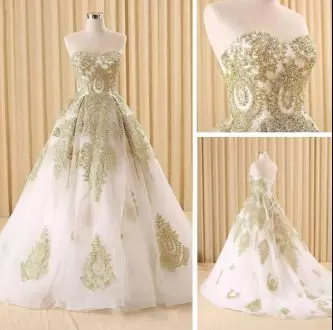 Attractive White Sleeveless Floor Length Appliques Lace Up Wedding Dresses Sweetheart