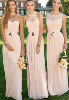 Fantastic Floor Length Empire Sleeveless Pink Bridesmaid Gown Lace Up
