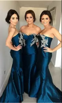 Lace and Appliques Bridesmaid Dresses with Navy Blue