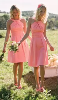 Fabulous Pink Bridesmaids Dress Party and Wedding Party with Ruching Halter Top Sleeveless