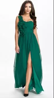 Unique Floor Length Empire Sleeveless Dark Green Bridesmaid Gown Sweep Train Lace Up