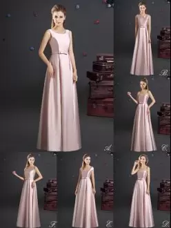 Glamorous Pink Sleeveless Elastic Woven Satin Zipper Bridesmaid Dress for Prom and Party and Wedding Party