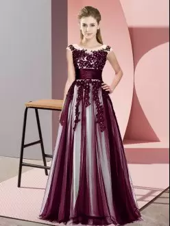 Dark Purple Sleeveless Tulle Zipper Bridesmaids Dress for Wedding Party