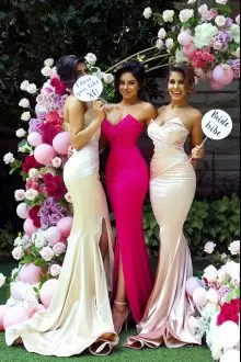 Exceptional Pink Bridesmaid Dresses Party and Wedding Party with Beading and Lace Strapless Sleeveless Lace Up