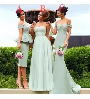 Custom Designed Green Bridesmaid Dresses Party and Wedding Party with Beading and Appliques and Ruffles Off The Shoulder Sleeveless Lace Up