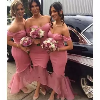 Affordable Sleeveless Off The Shoulder Ruching Lace Up Bridesmaid Dress