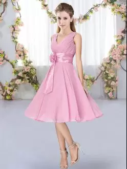 Smart Rose Pink V-neck Lace Up Hand Made Flower Wedding Party Dress Sleeveless