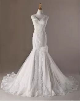 Wonderful Tulle Sleeveless Bridal Gown Brush Train and Lace