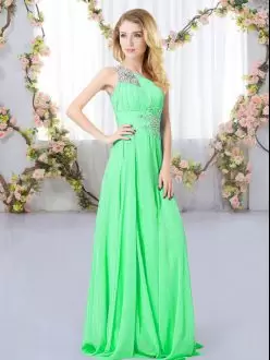 Popular Floor Length Green Bridesmaid Gown One Shoulder Sleeveless Zipper