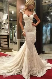 Straps Sleeveless Wedding Gown With Train Court Train Lace White