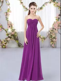 Sweetheart Sleeveless Zipper Bridesmaid Dresses Purple Chiffon Ruching