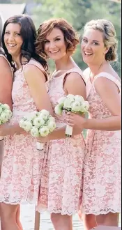 Pink Scoop Neckline Lace Bridesmaid Dresses Sleeveless