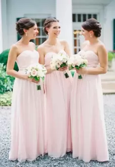 Eye-catching Pink Sleeveless Floor Length Ruching Wedding Guest Dresses Sweetheart